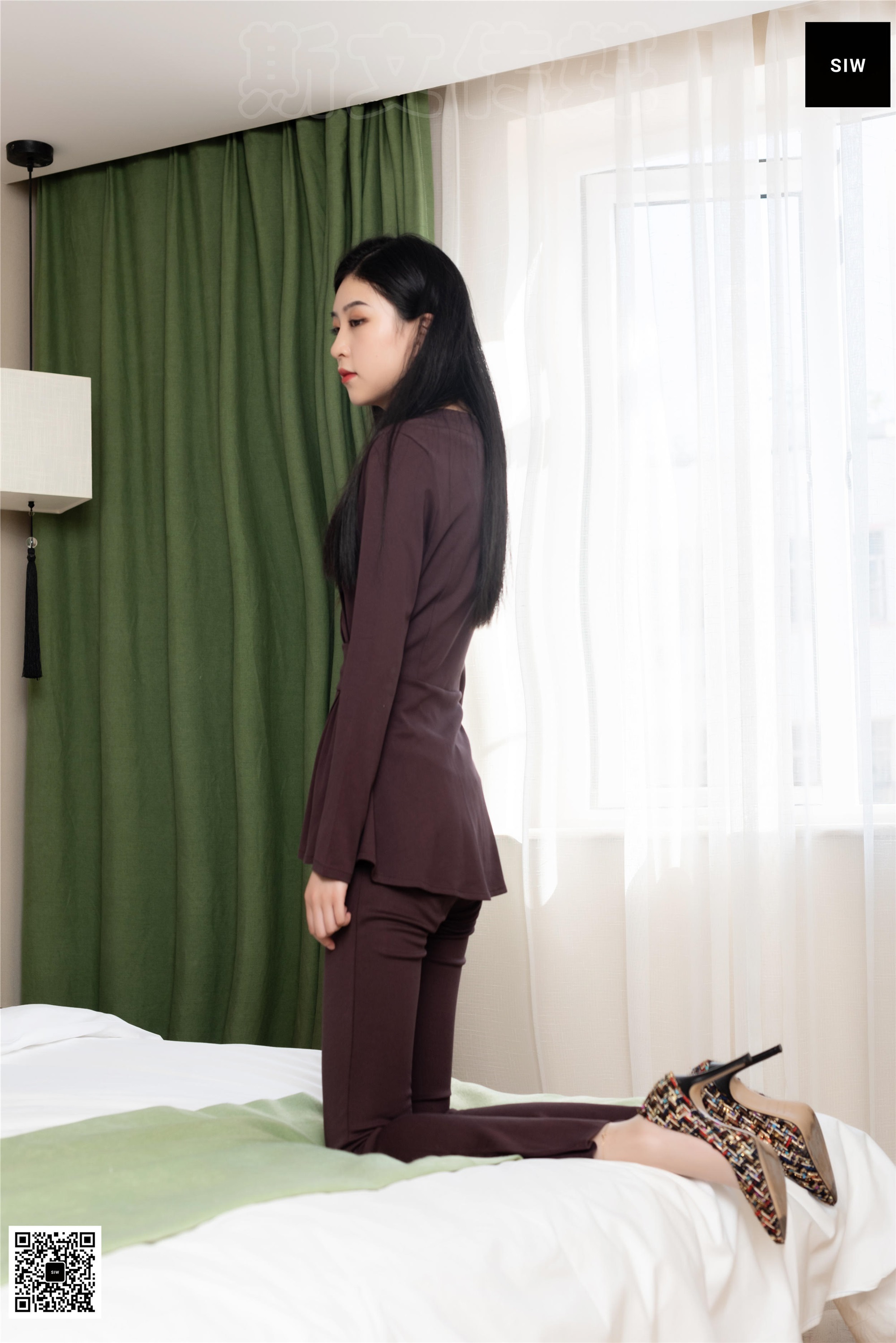 SIW斯文传媒 088 小谈 绛紫纯棉时尚修身九分裤套装